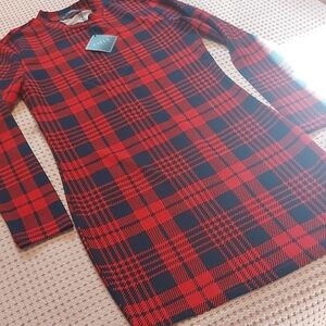 Zaful Red and Black Checkered Long Sleeve Dress